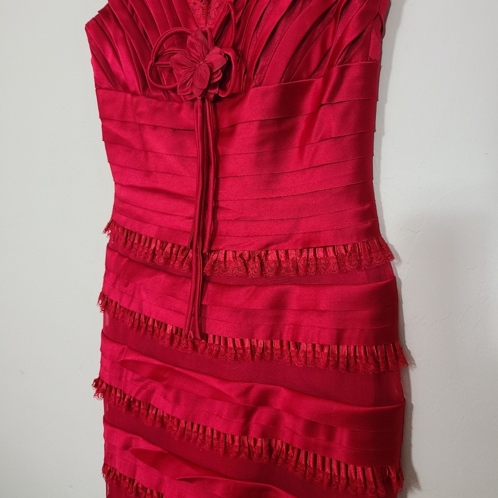 Vintage MayQueen Women 10 Red Lace Ruffles Sleeveless Dress Formal Prom Romantic - Picture 4 of 14